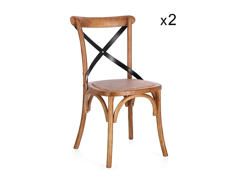 Lot de 2 chaises en orme naturel foncé et lattes d'acier noir - CROSS METAL