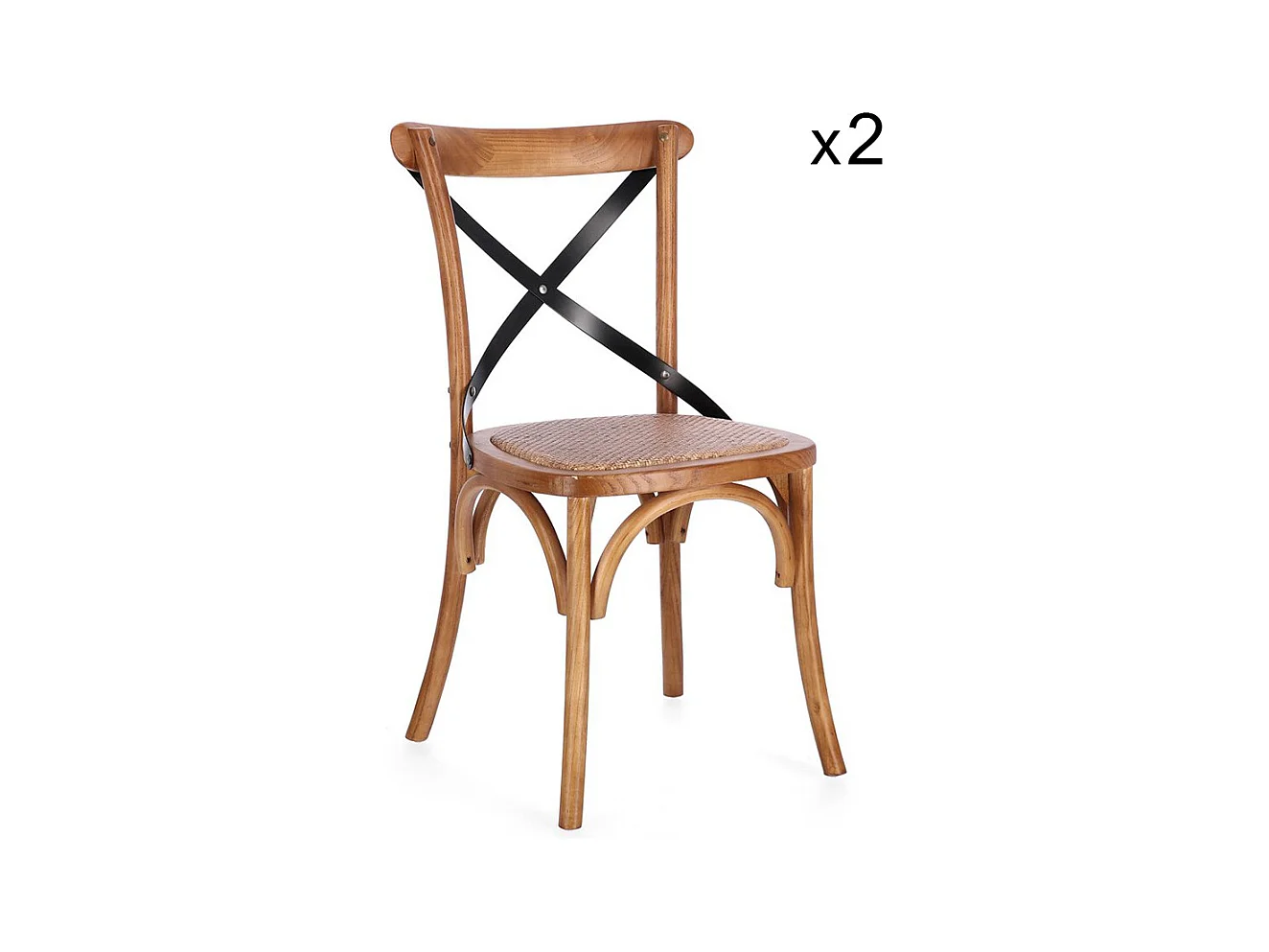 Lot de 2 chaises en orme naturel foncé et lattes d'acier noir - CROSS METAL
