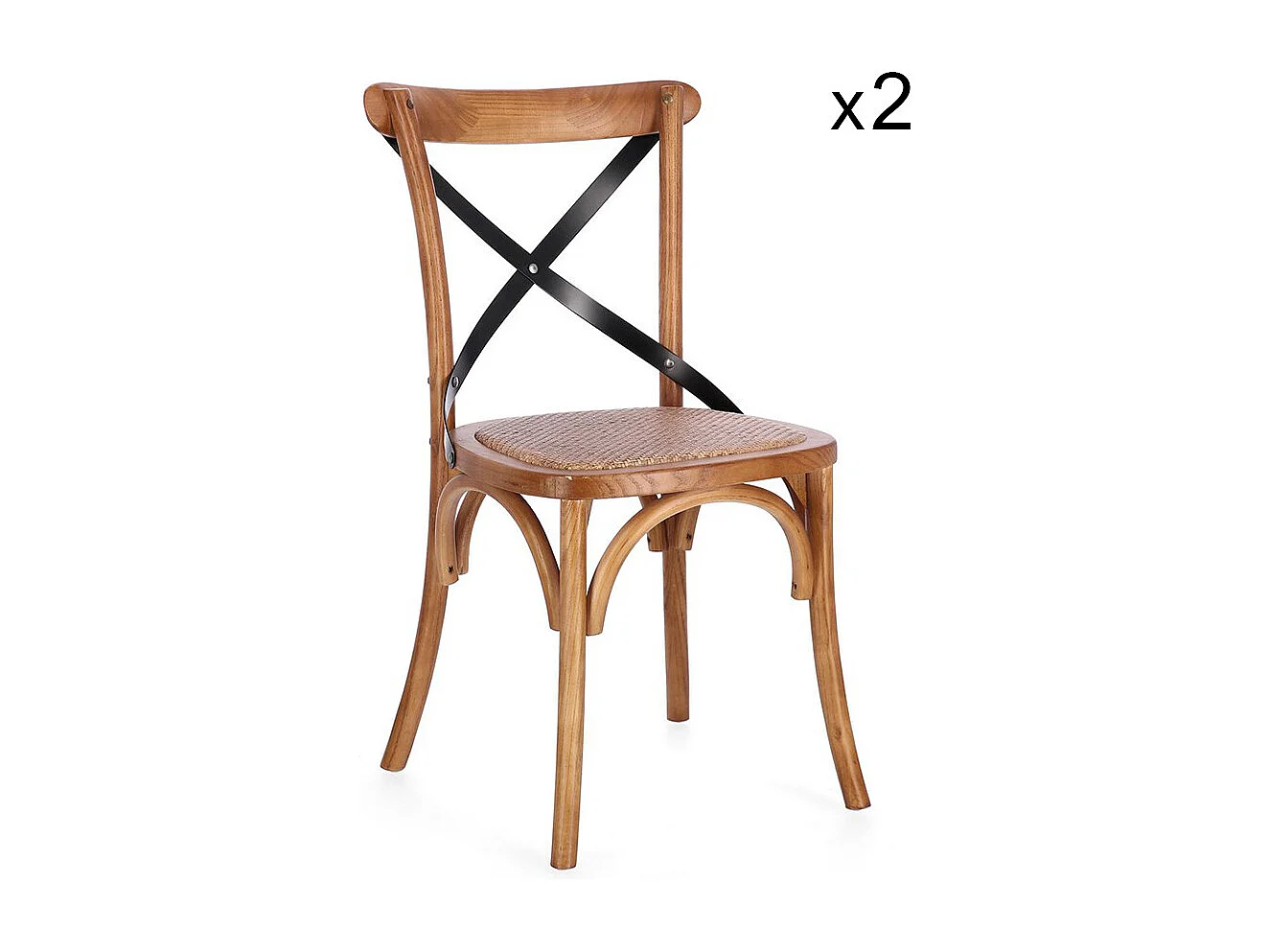 Lot de 2 chaises en orme naturel foncé et lattes d'acier noir - CROSS METAL