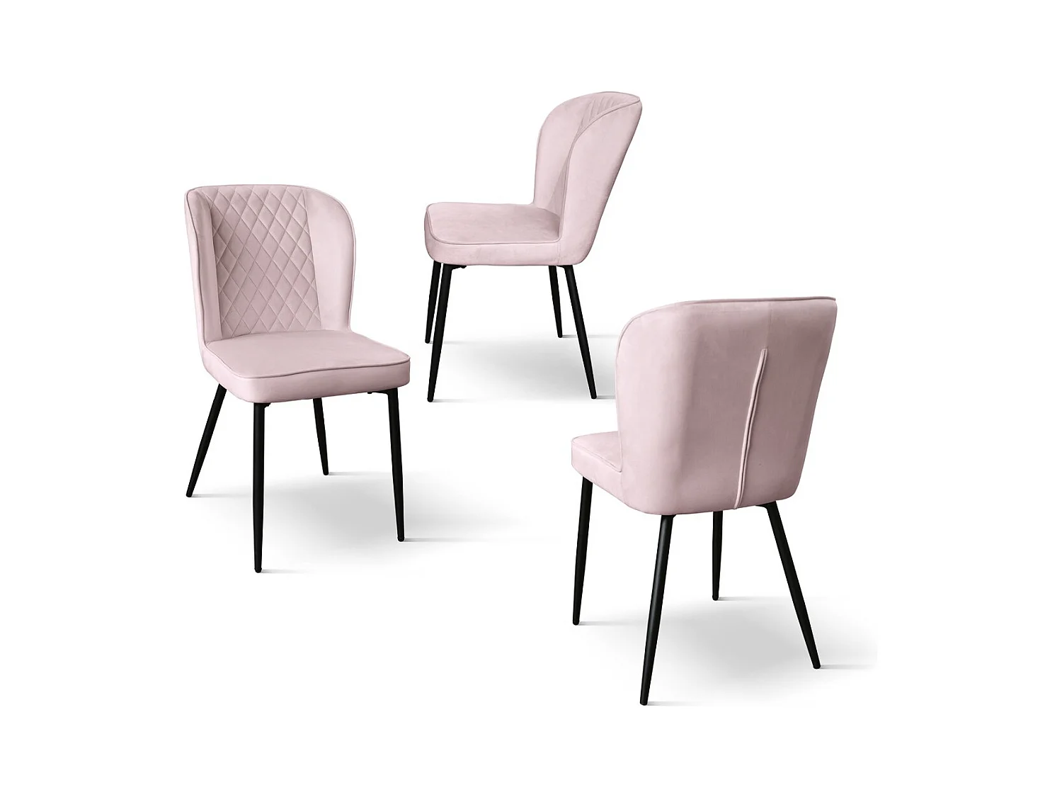 Set aus 4 Stühlen aus rosa Samt und anthrazitfarbenen Metallbeinen - SOHO