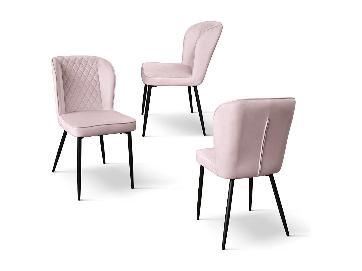 Lot de 4 chaises en velours rose et pieds en métal anthracite - SOHO