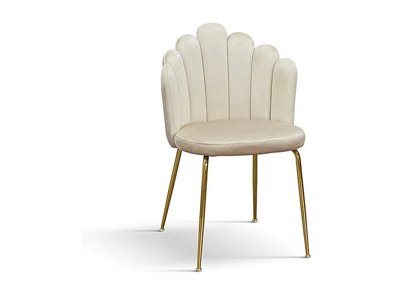 4 Stühle aus cremefarbenem Stoff mit Samteffekt, goldene Beine - LILLE