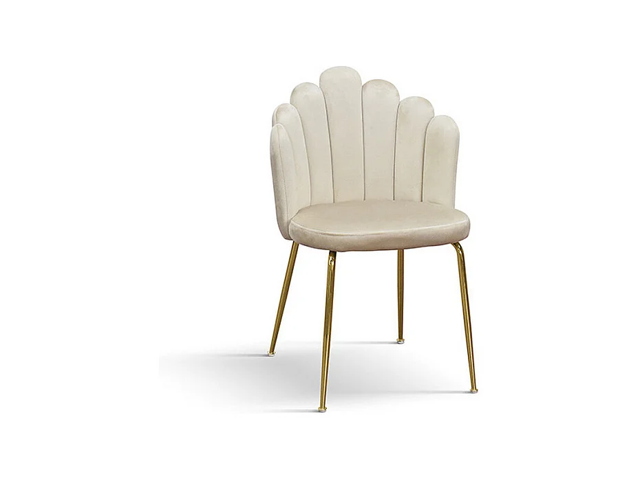 Lot de 4 chaises en tissu effet velours crème, pieds dorés - LILLE