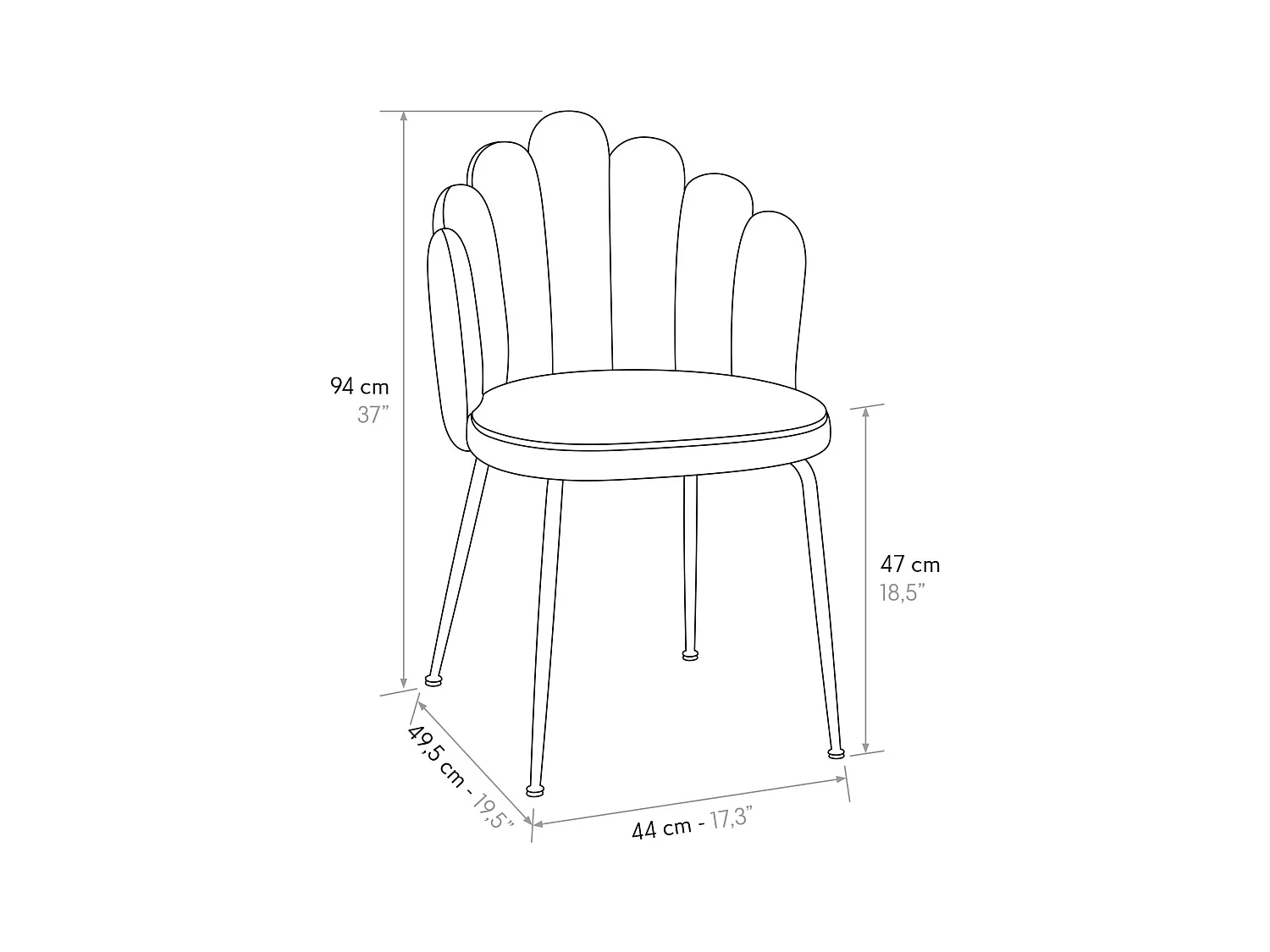 Lot de 4 chaises en tissu effet velours crème, pieds dorés - LILLE