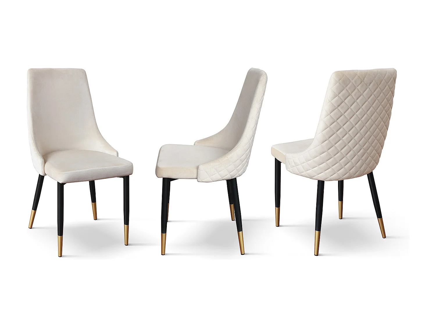 Set van 4 stoelen, stof met beige fluweeleffect, antraciet en gouden poten - IRVINE