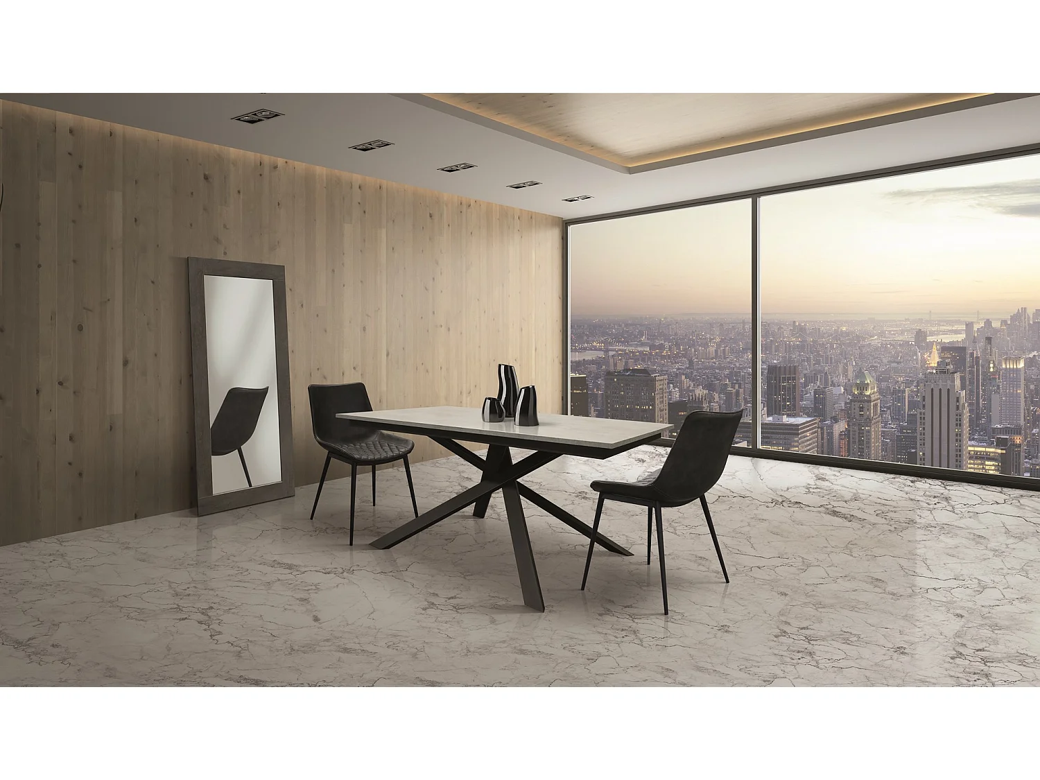 Set van 4 antraciet kunstleren stoelen - CANNES