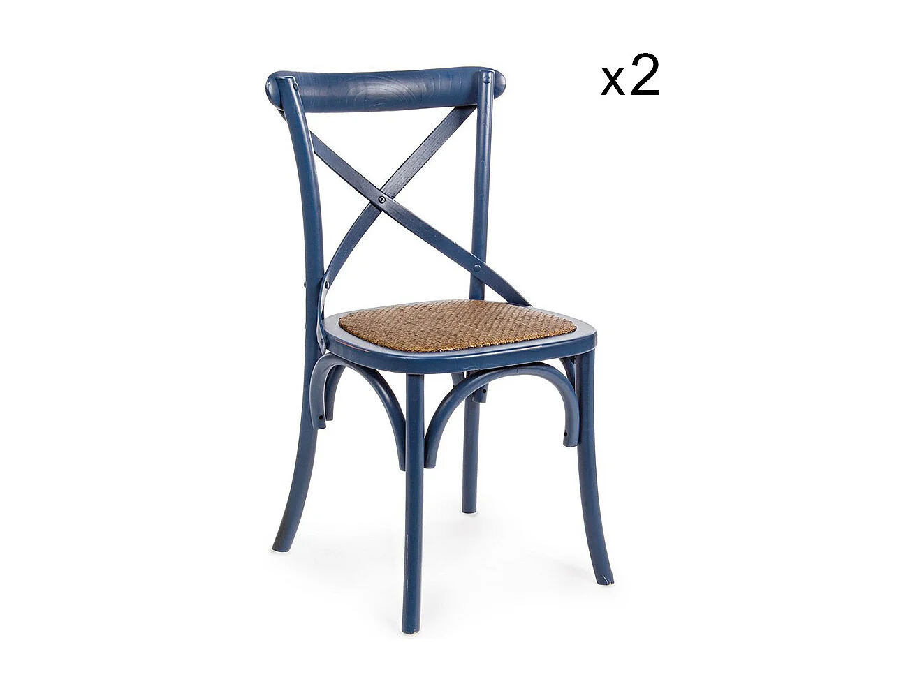 2 Stühle aus blauem Ulmenholz und natürlichem Rattan - CROSS