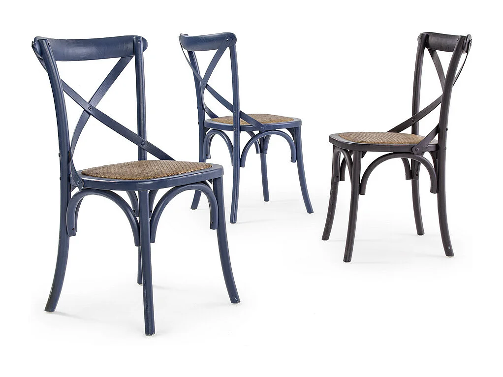 2 Stühle aus blauem Ulmenholz und natürlichem Rattan - CROSS