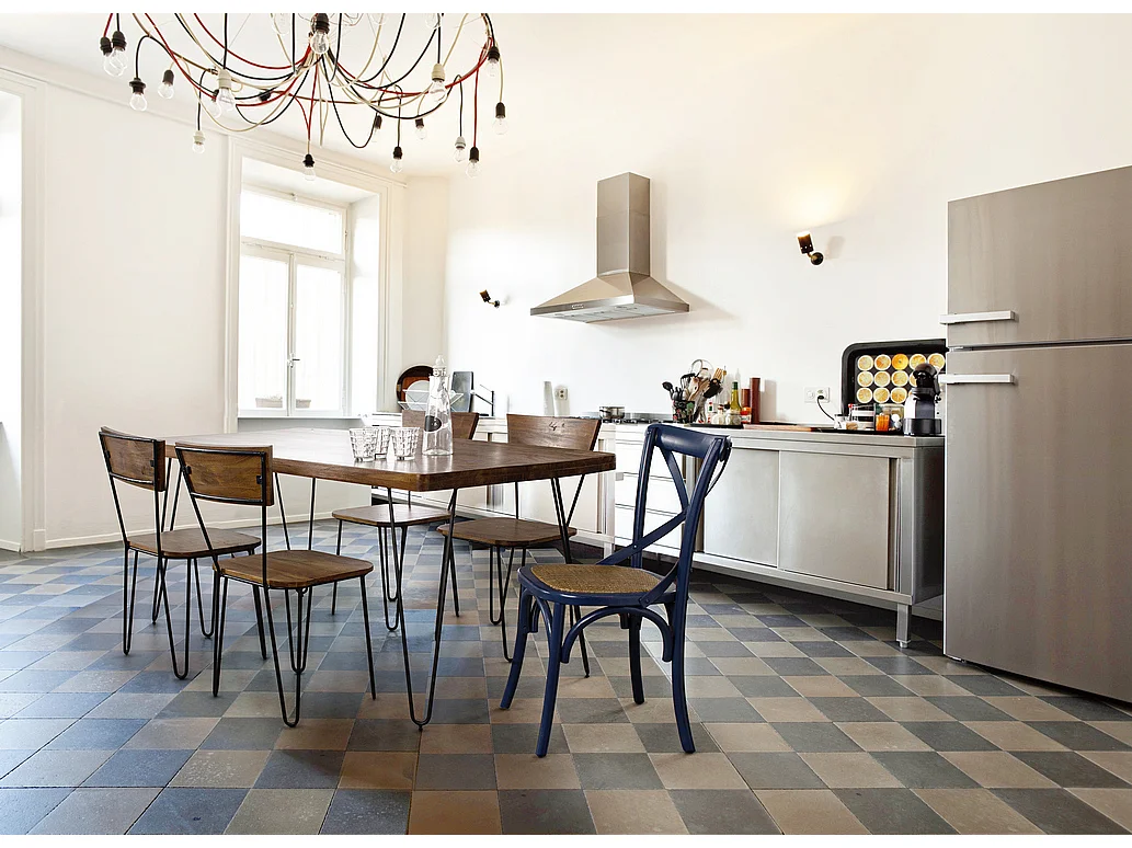 2 Stühle aus blauem Ulmenholz und natürlichem Rattan - CROSS