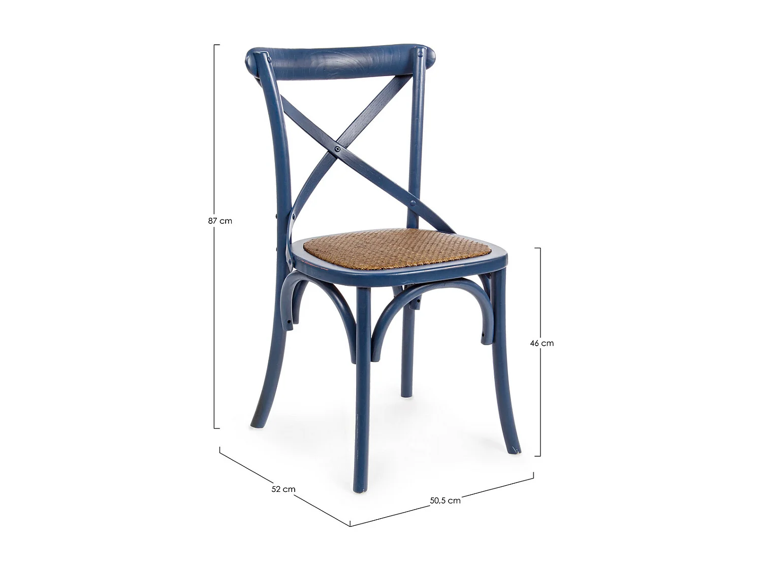 2 Stühle aus blauem Ulmenholz und natürlichem Rattan - CROSS