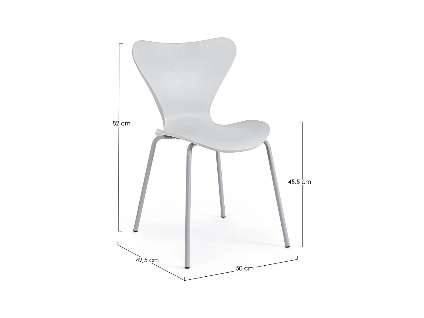 Satz von 4 hellgrauen Stühlen aus Polypropylen mit Stahlbeinen - TESSA