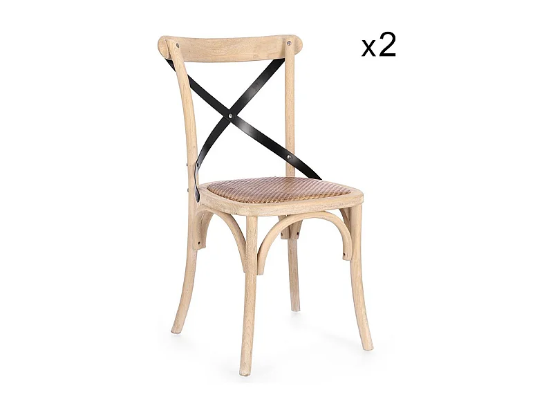 Set de 2 chaises en orme clair et lattes d'acier noir - CROSS METAL