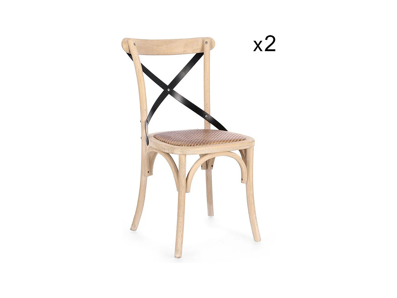 Set de 2 chaises en orme clair et lattes d'acier noir - CROSS METAL