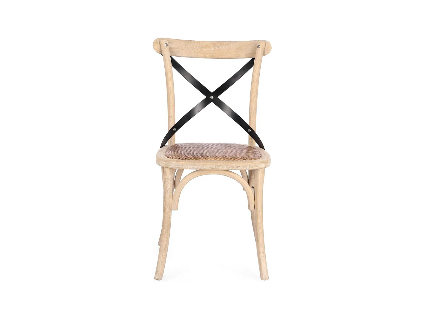 Zestaw 2 krzeseł z jasnego drewna wiązowego i czarnych stalowych listew - CROSS METAL