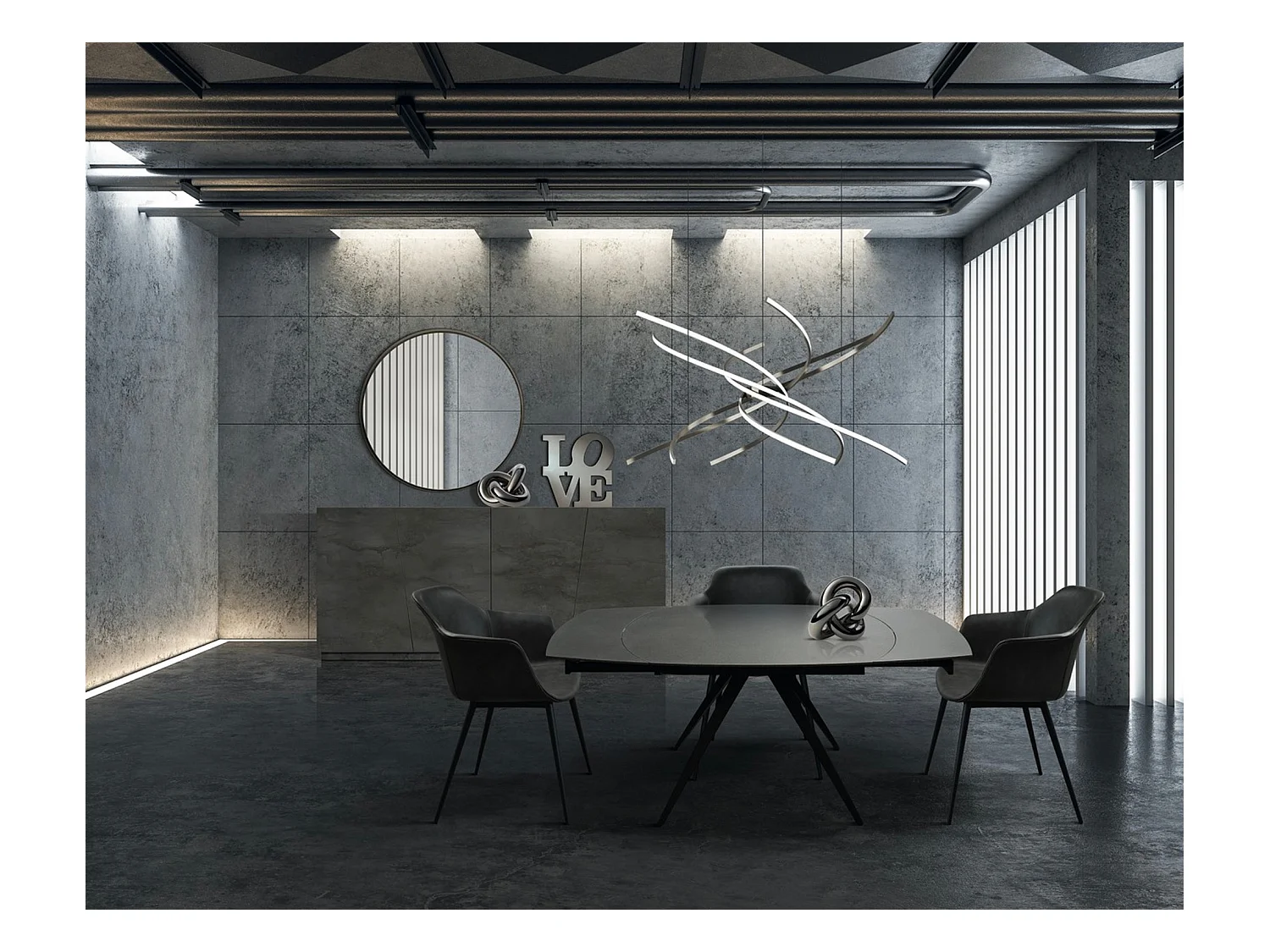 Set van 4 antraciet kunstleren stoelen - CANNES