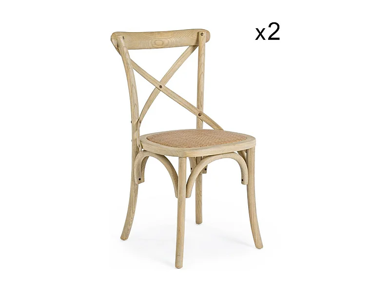 Lot de 2 chaises en orme naturel et rotin naturel - CROSS