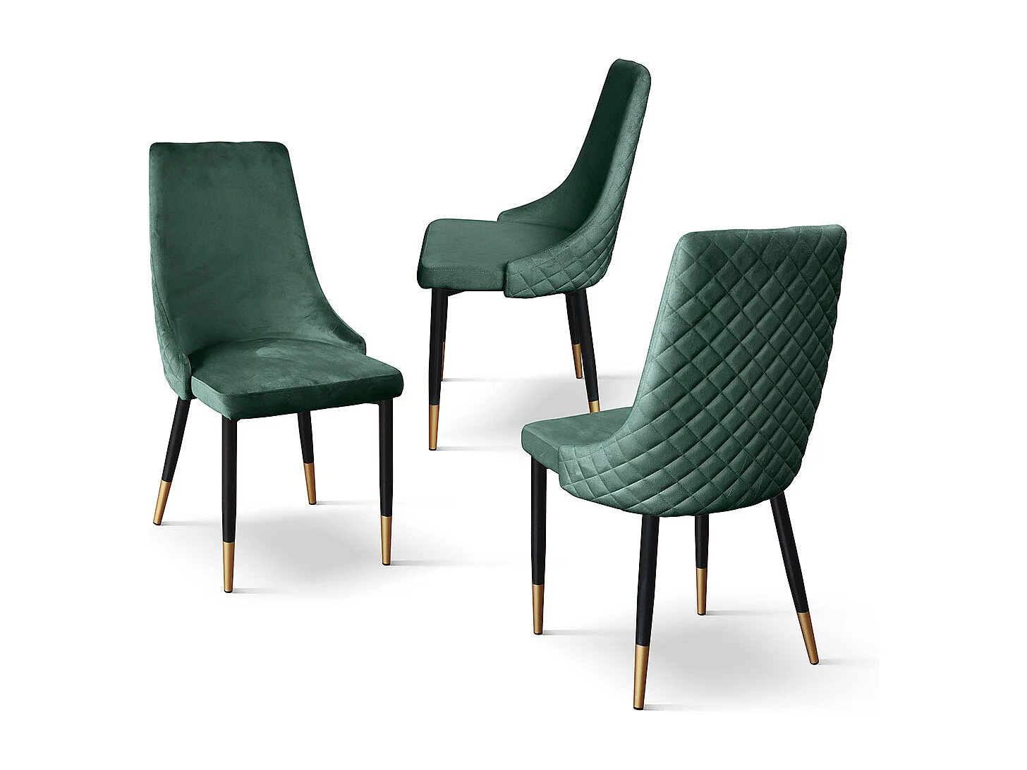 Set van 4 stoelen, stof met groen fluweeleffect, antraciet en gouden poten - IRVINE