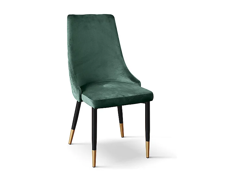 Set di 4 sedie, tessuto effetto velluto verde, gambe antracite e oro - IRVINE