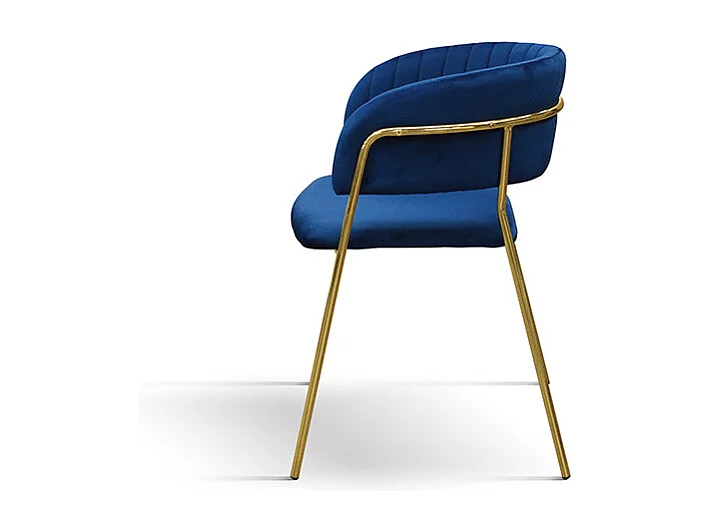 Lot de 4 chaises en tissu effet velours bleu, structure dorée - ORCHIES