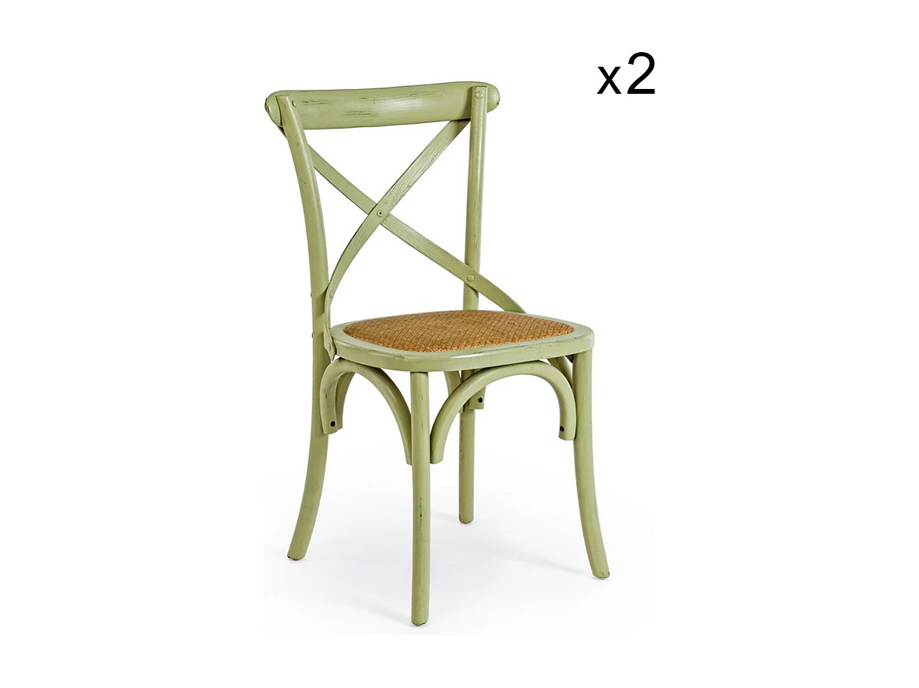 Conjunto de 2 cadeiras em madeira de olmo verde e rotim natural - CROSS
