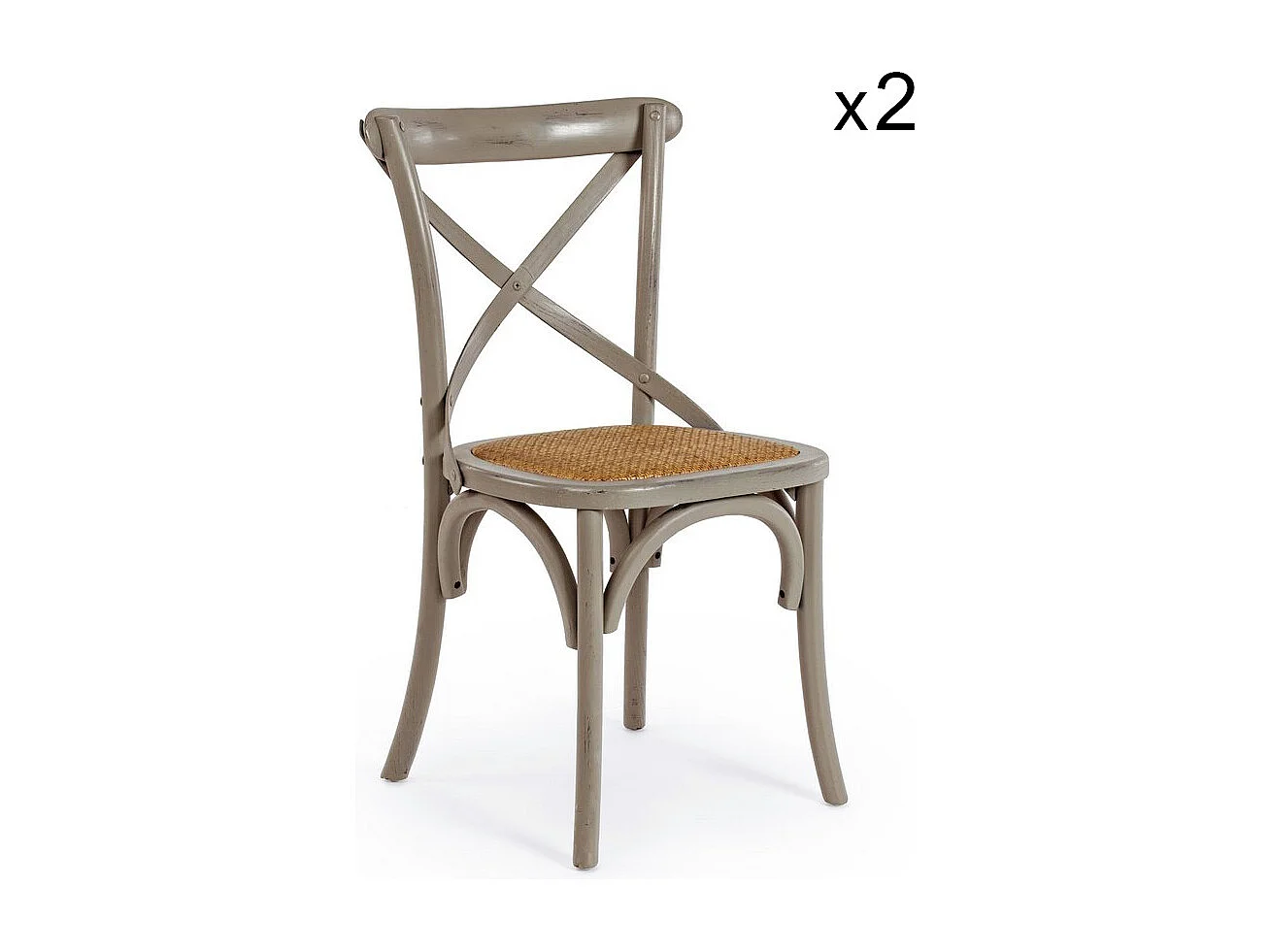 Conjunto de 2 cadeiras em madeira de olmo cinzenta escura e rotim natural - CROSS