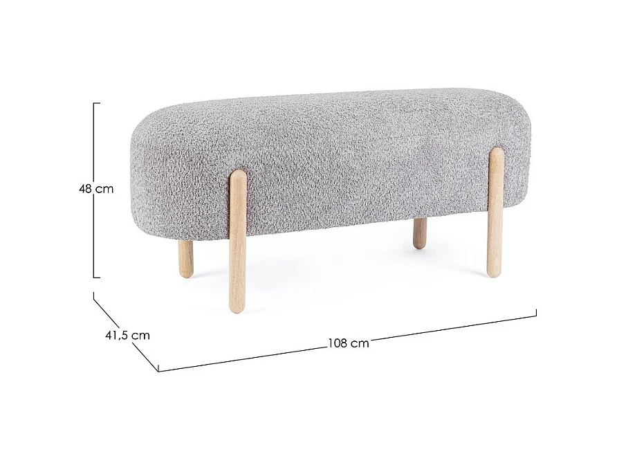 Bank aus hellgrauem Bouclé-Stoff, Beine aus Gummibaumholz - DAYLA