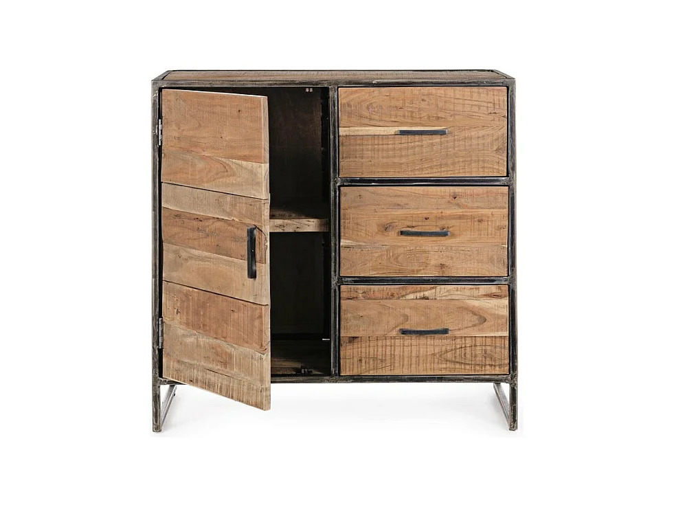 Bank aus hellgrauem Bouclé-Stoff, Beine aus Gummibaumholz - DAYLA