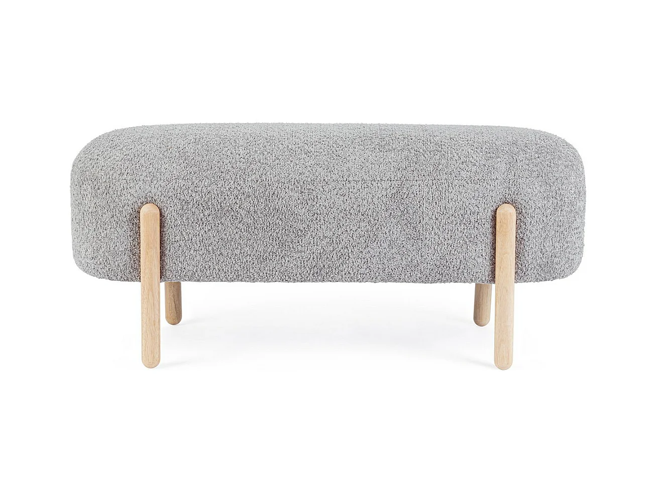 Lichtgrijze bank van stof met bouclé-effect, poten van rubberhout - DAYLA