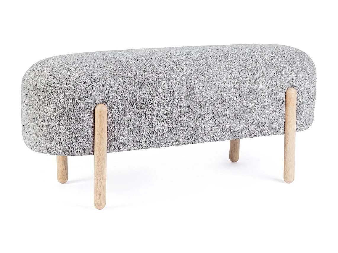 Banc en tissu effet bouclé gris clair, pieds en bois d'hévéa - DAYLA