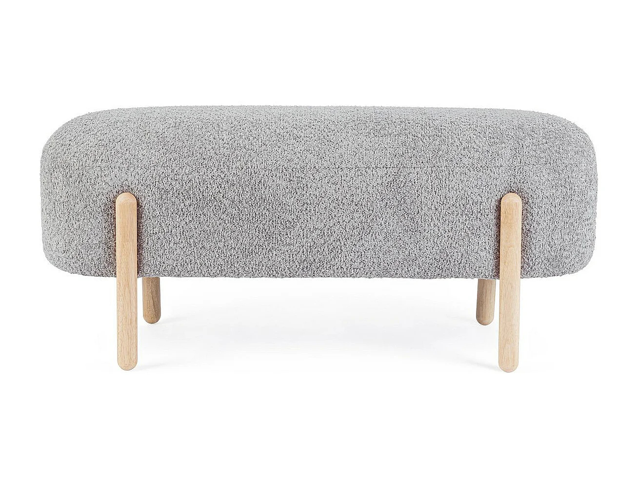 Banc en tissu effet bouclé gris clair, pieds en bois d'hévéa - DAYLA
