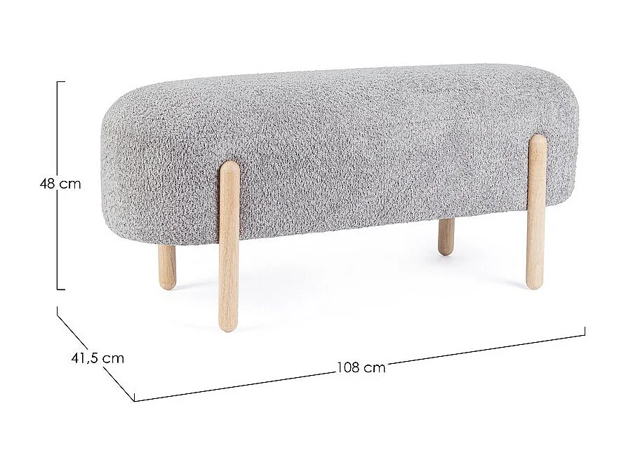 Banc en tissu effet bouclé gris clair, pieds en bois d'hévéa - DAYLA