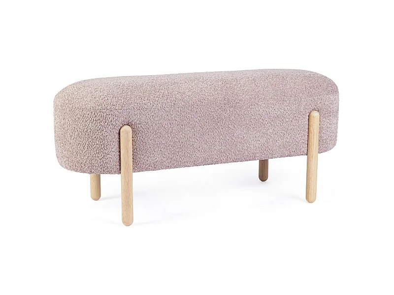 Sitzbank aus Bouclé-Stoff, antikrosa, Beine aus Gummiholz - DAYLA
