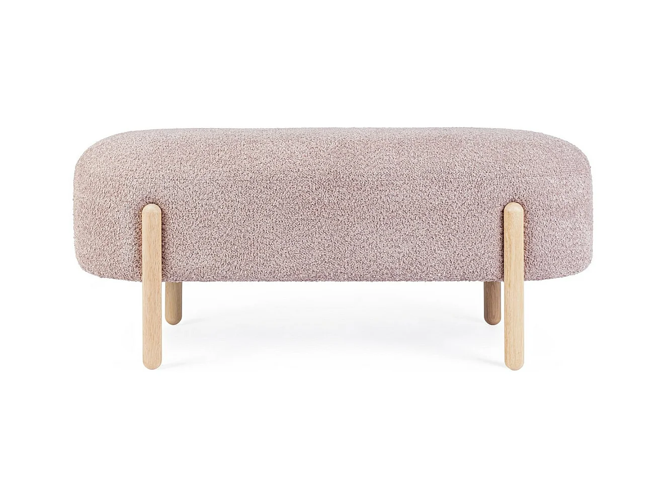 Banco em tecido com efeito bouclé rosa antigo, pernas em madeira de borracha - DAYLA