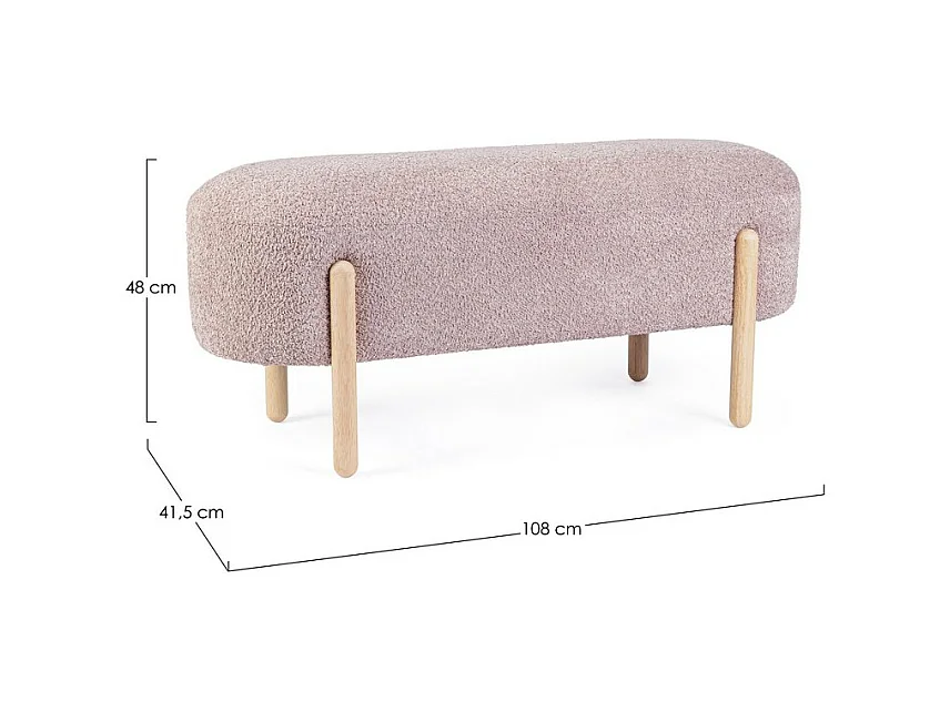 Banco em tecido com efeito bouclé rosa antigo, pernas em madeira de borracha - DAYLA