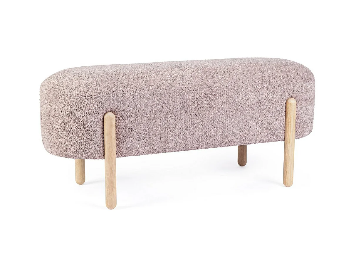 Banc en tissu effet bouclé rose antique, pieds en bois de caoutchouc - DAYLA