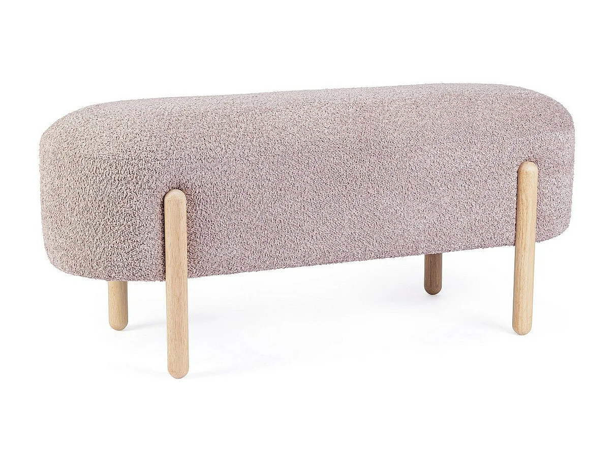 Antiek roze stoffen bank met bouclé-effect, poten van rubberhout - DAYLA