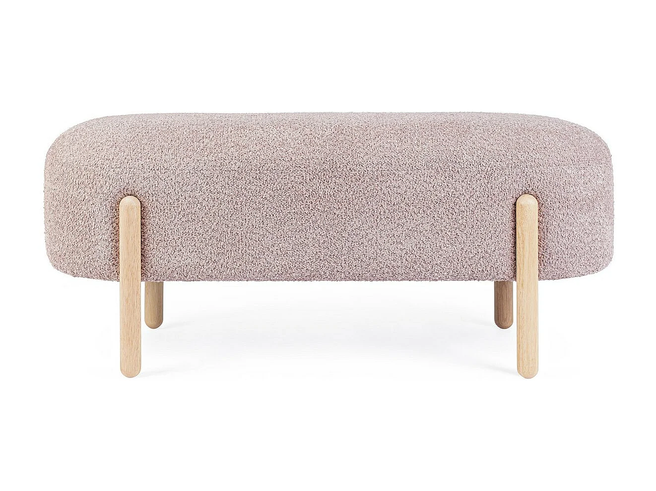 Antiek roze stoffen bank met bouclé-effect, poten van rubberhout - DAYLA