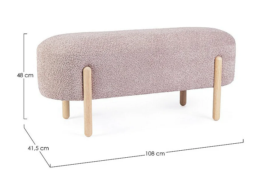 Antiek roze stoffen bank met bouclé-effect, poten van rubberhout - DAYLA