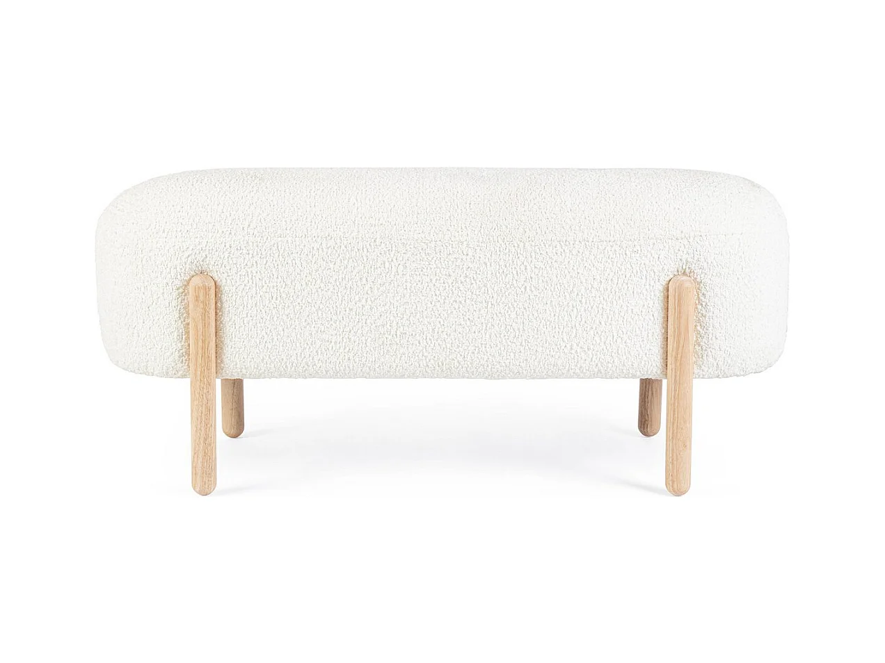 Panca in tessuto effetto bouclé bianco e gambe in legno rubber wood - DAYLA