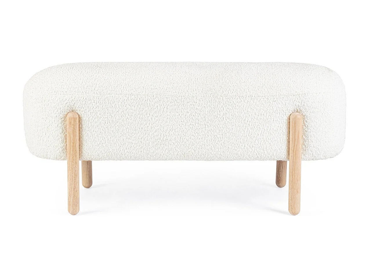 Bank in witte bouclé-effect stof en rubberhouten poten - DAYLA