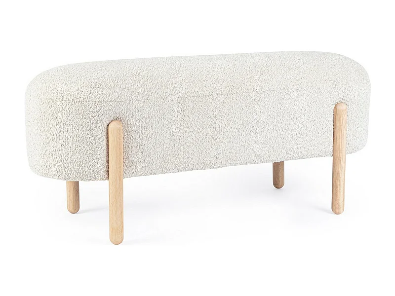 Banc en tissu naturel effet bouclé et pieds en bois de caoutchouc - DAYLA