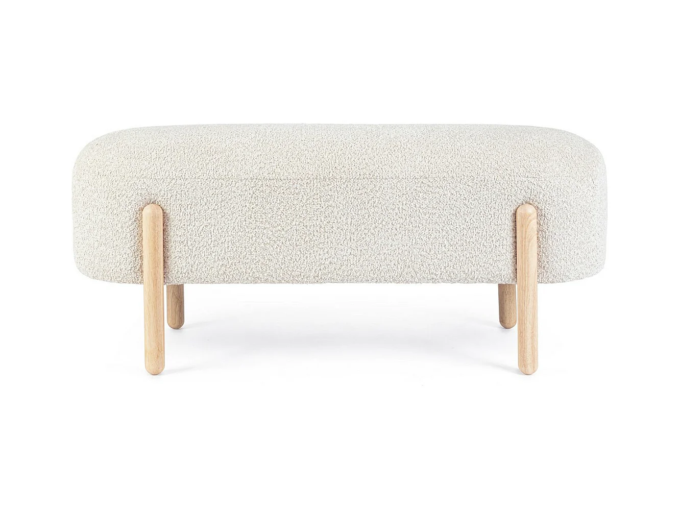 Banco de tela natural efecto bouclé y patas de madera de caucho - DAYLA