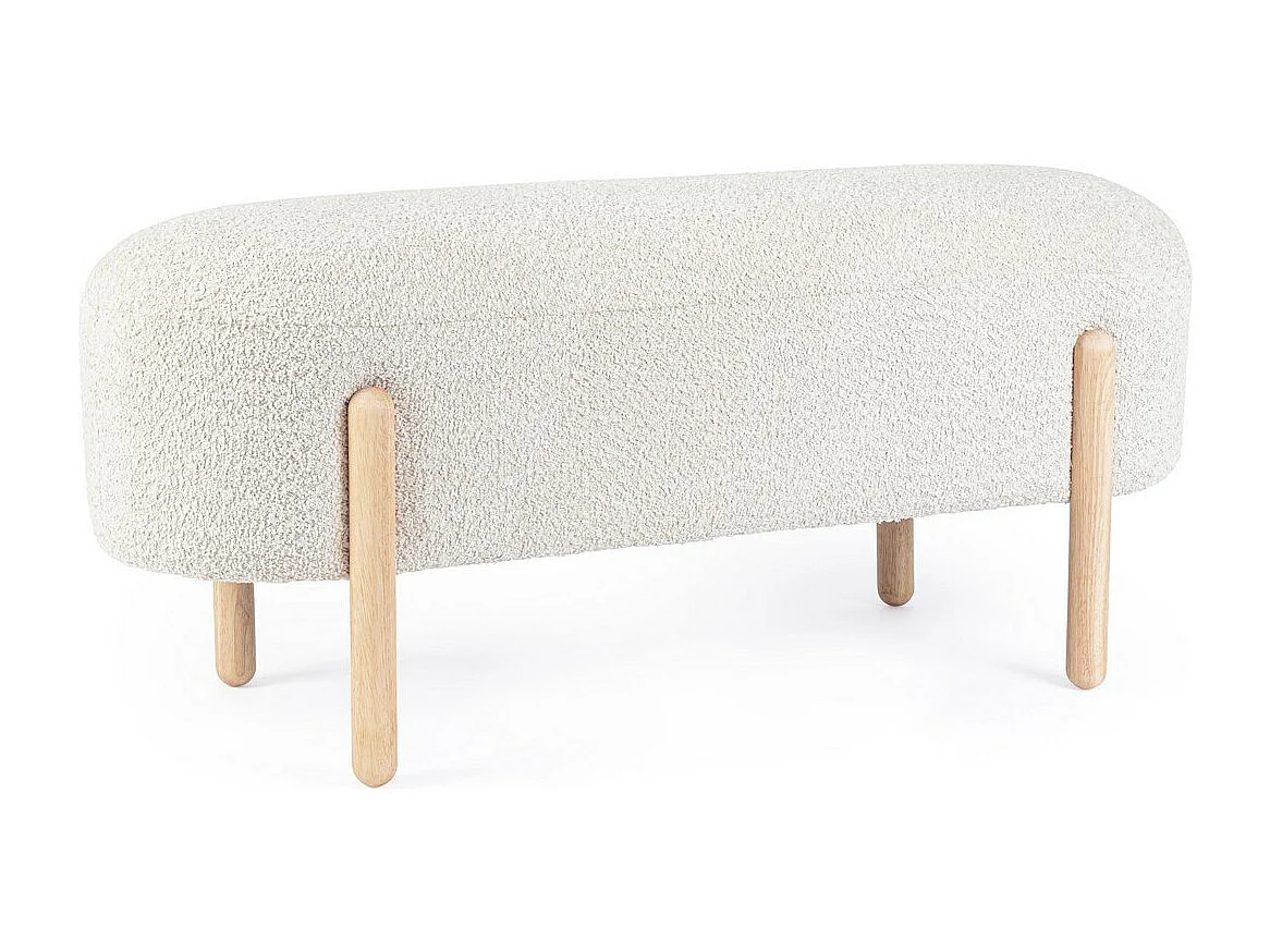 Banc en tissu naturel effet bouclé et pieds en bois de caoutchouc - DAYLA
