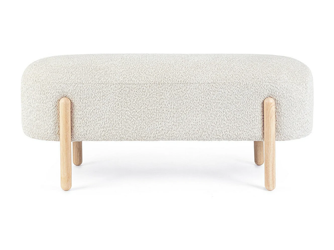 Banc en tissu naturel effet bouclé et pieds en bois de caoutchouc - DAYLA