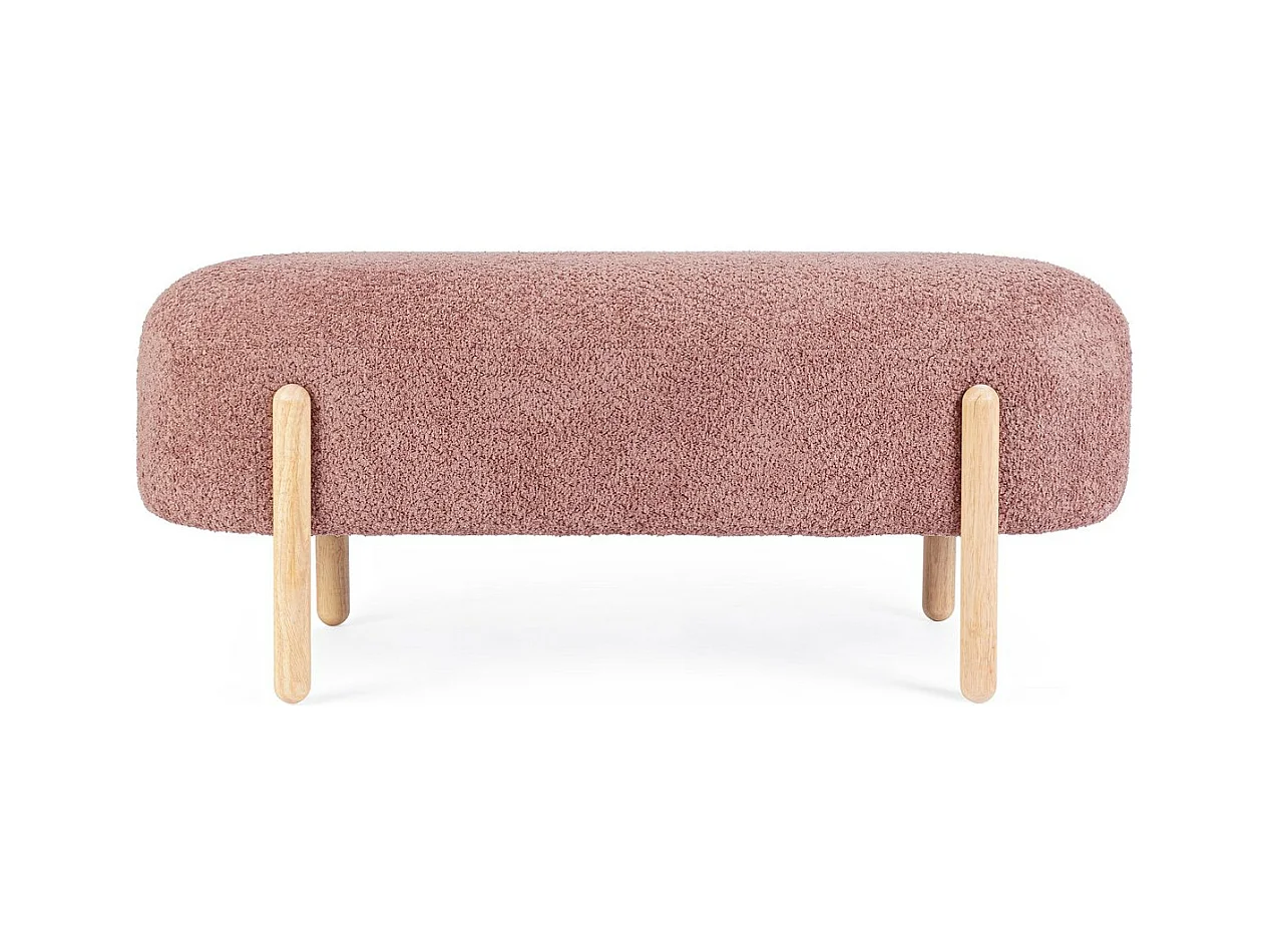 Banco de tela efecto bouclé rosa oscuro, patas de madera de caucho - DAYLA