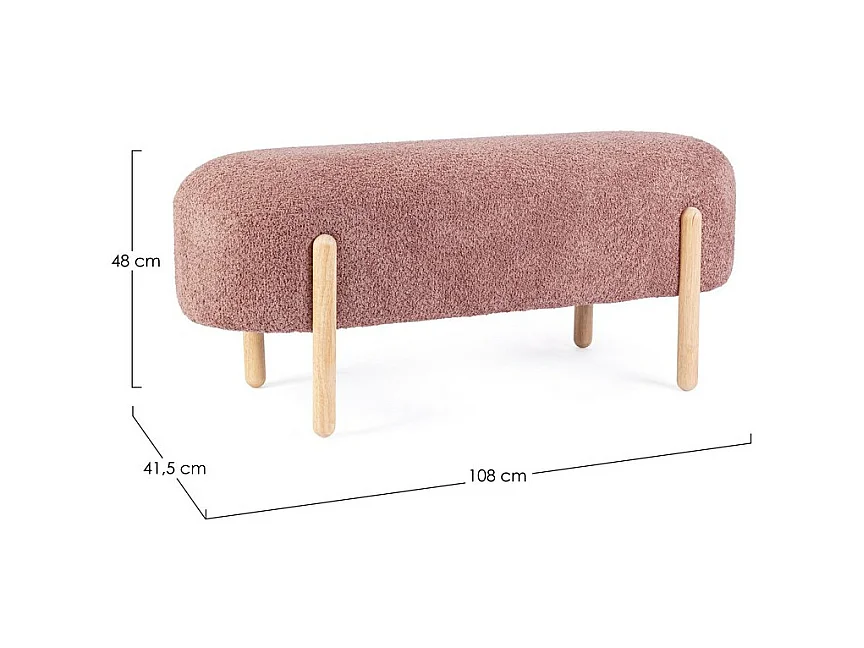 Banco de tela efecto bouclé rosa oscuro, patas de madera de caucho - DAYLA