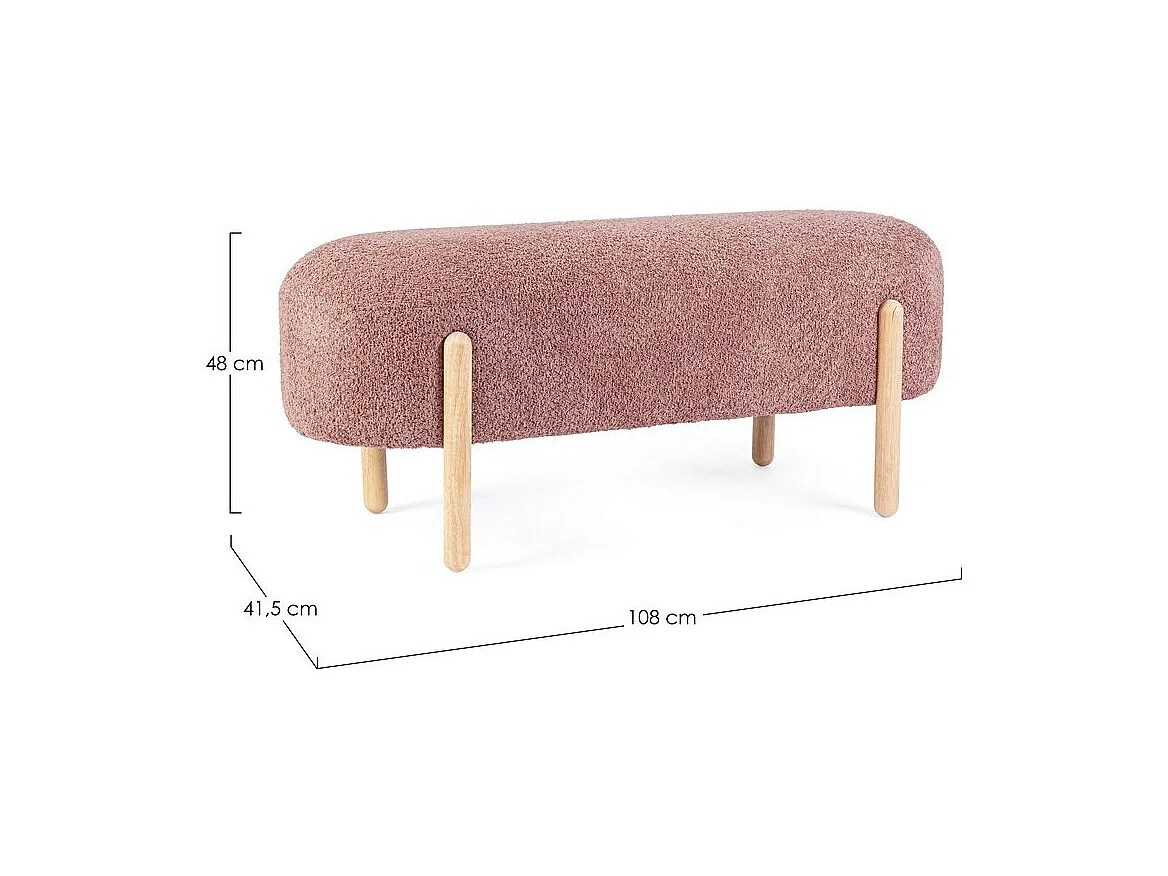 Banc en tissu effet bouclé rose foncé, pieds en bois de caoutchouc - DAYLA