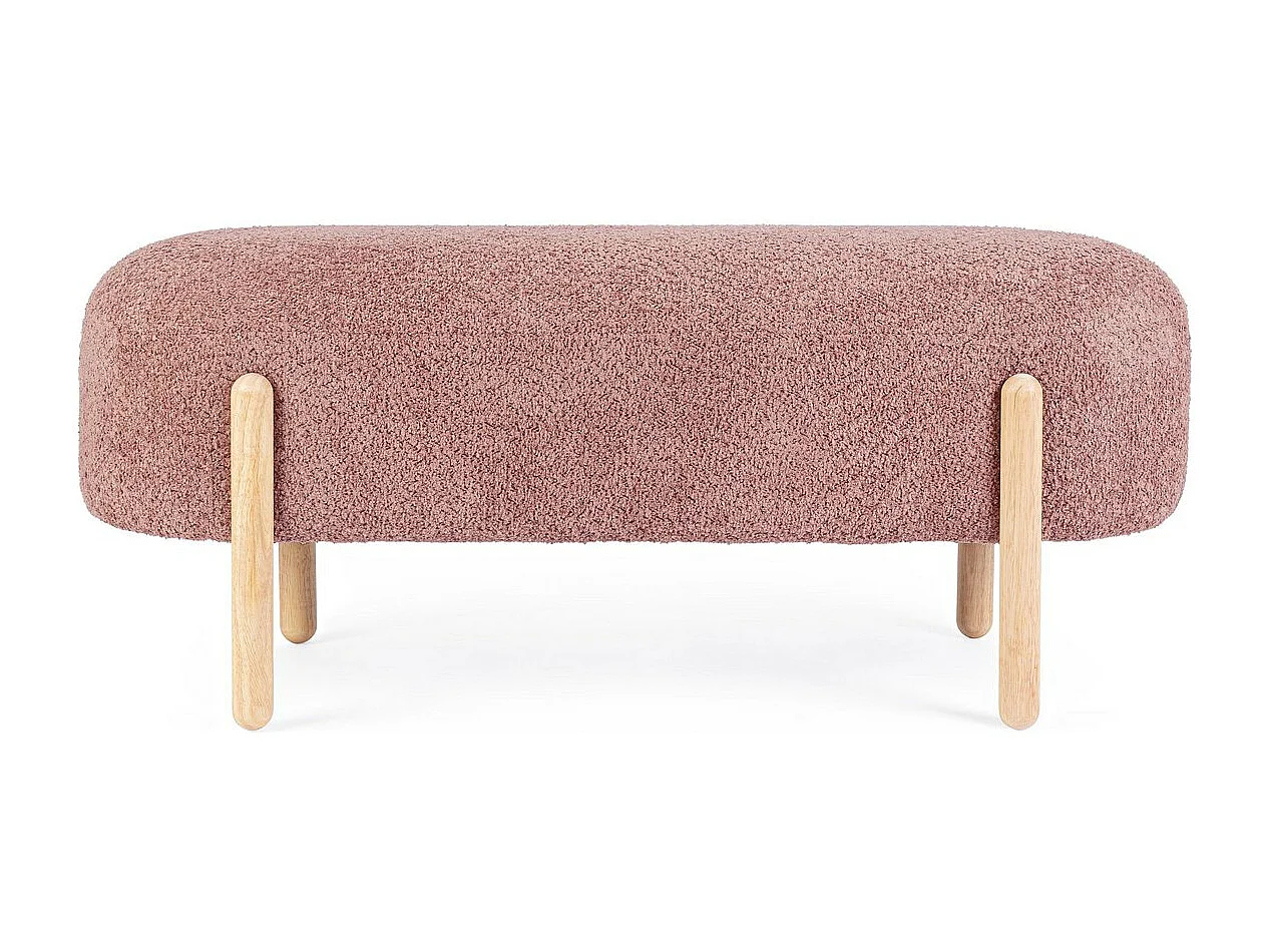 Banc en tissu effet bouclé rose foncé, pieds en bois de caoutchouc - DAYLA