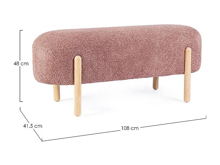 Banc en tissu effet bouclé rose foncé, pieds en bois de caoutchouc - DAYLA