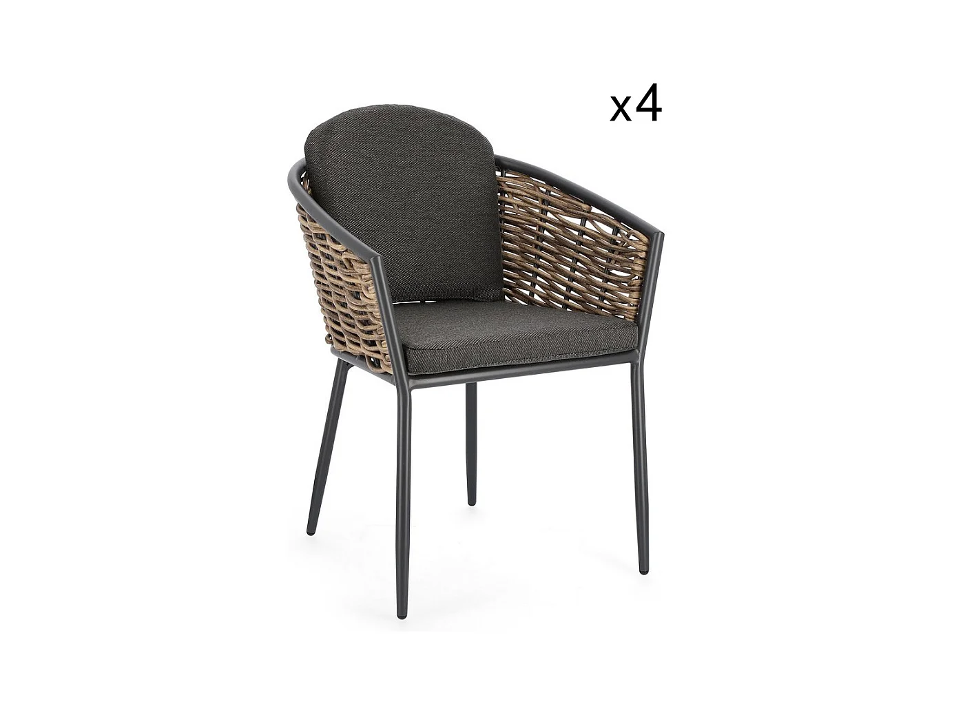 Lote de 4 sillones de aluminio antracita y fibra sintética - MARIBELA